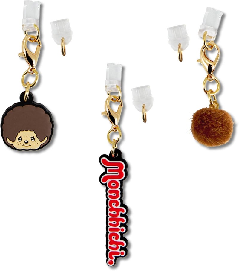 Sonix Dust Plugs - USB C + Lightning Compatible - Monchhichi Silicone Character Charging Port Charms (3 Pack) - Monchhichi, Pom Pom, Logo - Image 1